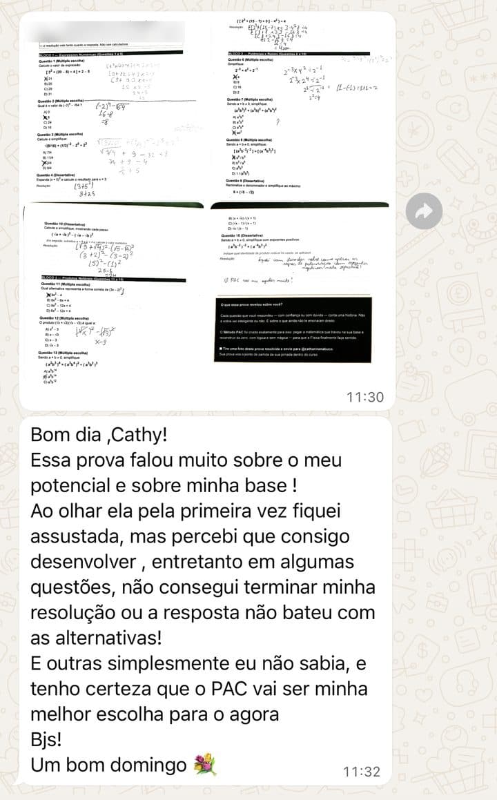 Prova diagnóstica resolvida à mão por uma aluna